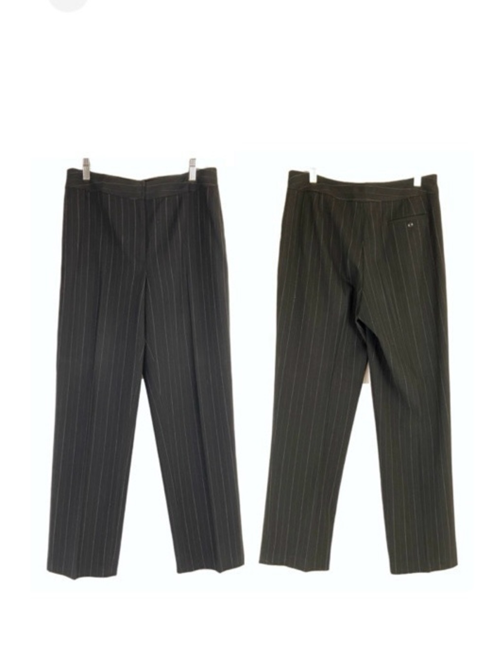 Y2K Pinstripe Trousers Pants Size 10 Black Straight Leg High Rise Retro